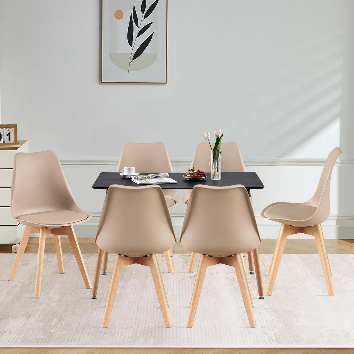 Esszimmergruppe Schwarz 110x70cm + 6 Khaki Stühle