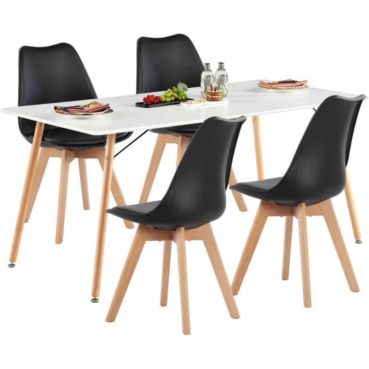 Esszimmergruppe 160cm weißem Tisch + 4 Schwarz Stühle
