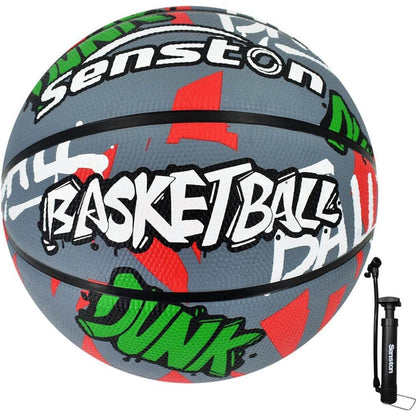 Basketball Größe 7 mit Pumpe, Streetstyle Design, Grau-Rot