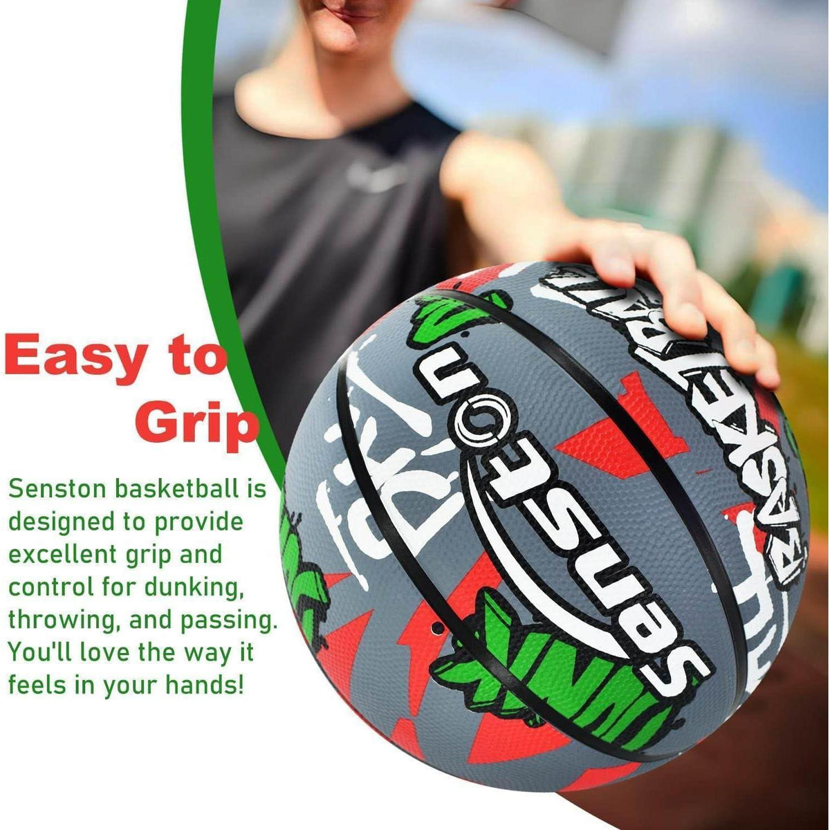 Basketball Größe 7 mit Pumpe, Streetstyle Design, Grau-Rot
