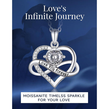 Unendlichkeitszeichen Kette mit Moissanite 1 Karat, Silber 925, Herz Anhänger