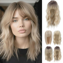 Haartopper mit Pony – Balayage Blond Welle 35cm