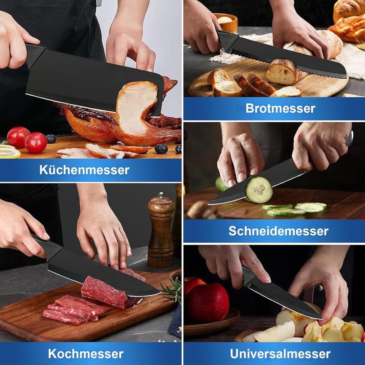Messerblock 18-teiliges Set mit Messer und Silikon Küchenhelfer