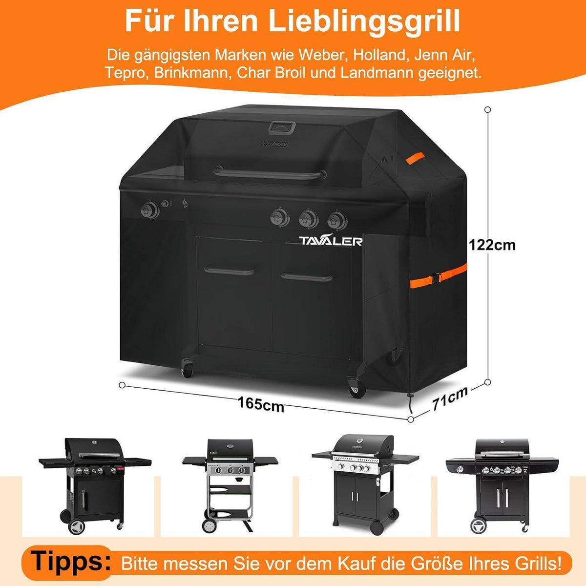 Wetterfeste Grillabdeckung 160x70x125 cm aus 600D Oxford-Stoff