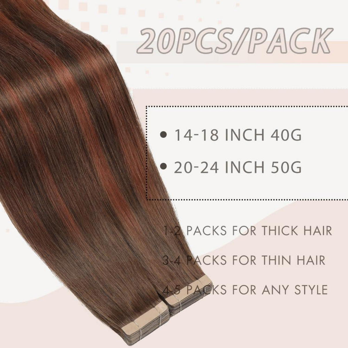 Echthaar Tape Extensions 60cm Schokoladenbraun