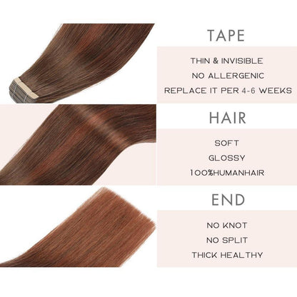 Echthaar Tape Extensions 60cm Schokoladenbraun