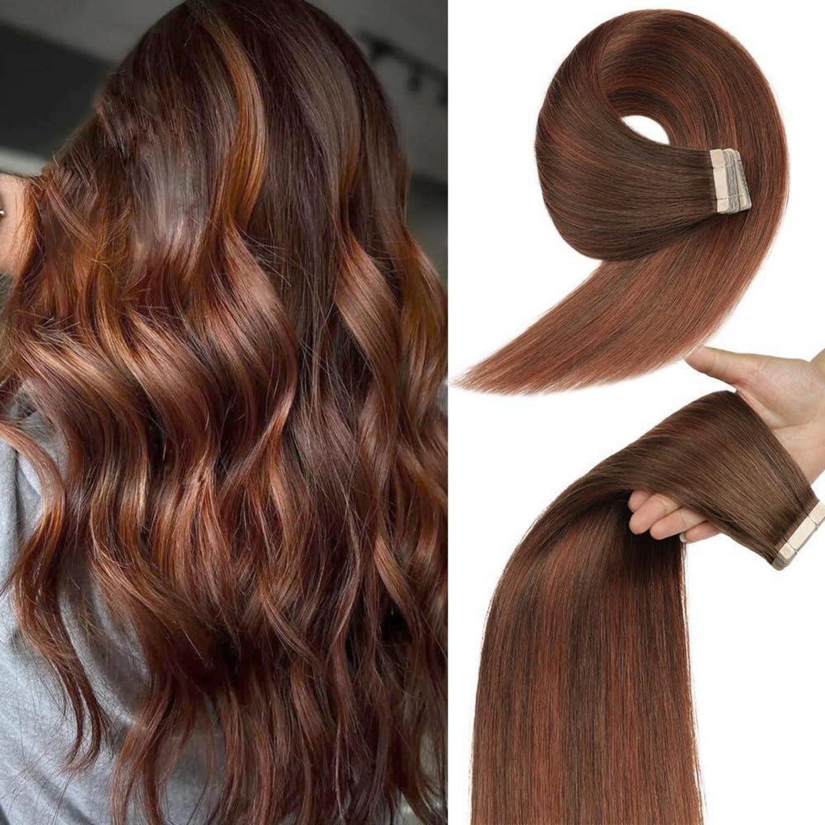 Echthaar Tape Extensions 55cm Schokoladenbraun