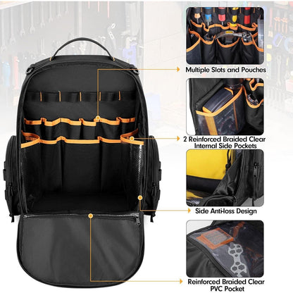 Werkzeugrucksack mit 3 Organizer-Taschen, Schwarz