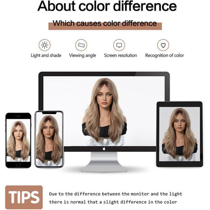Lange Gerade Ombre Blonde Perücke mit Pony – Synthetisch & Verstellbar