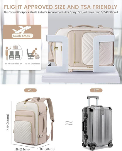 Handgepäck Rucksack 40L Damen - 17 Zoll Laptop - Wasserdicht - Reise Arbeit Wandern