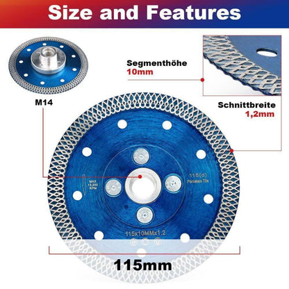 Diamant Trennscheibe 115mm M14 Turbo für Granit Marmor Beton
