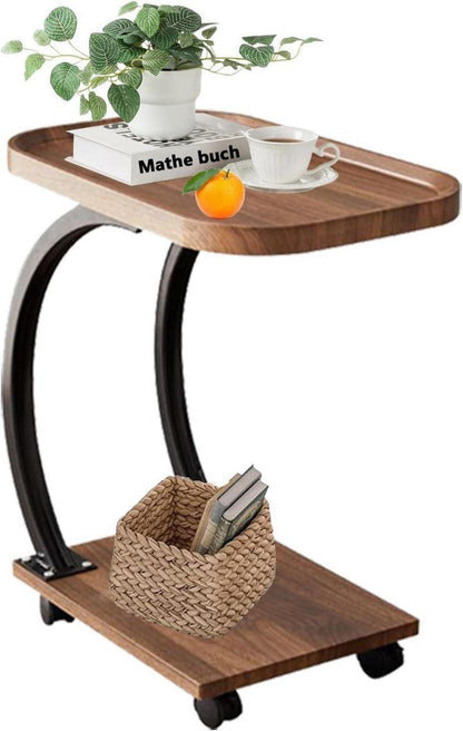 Beistelltisch C Form mit Rollen und Metallgestell 52x34x60 cm