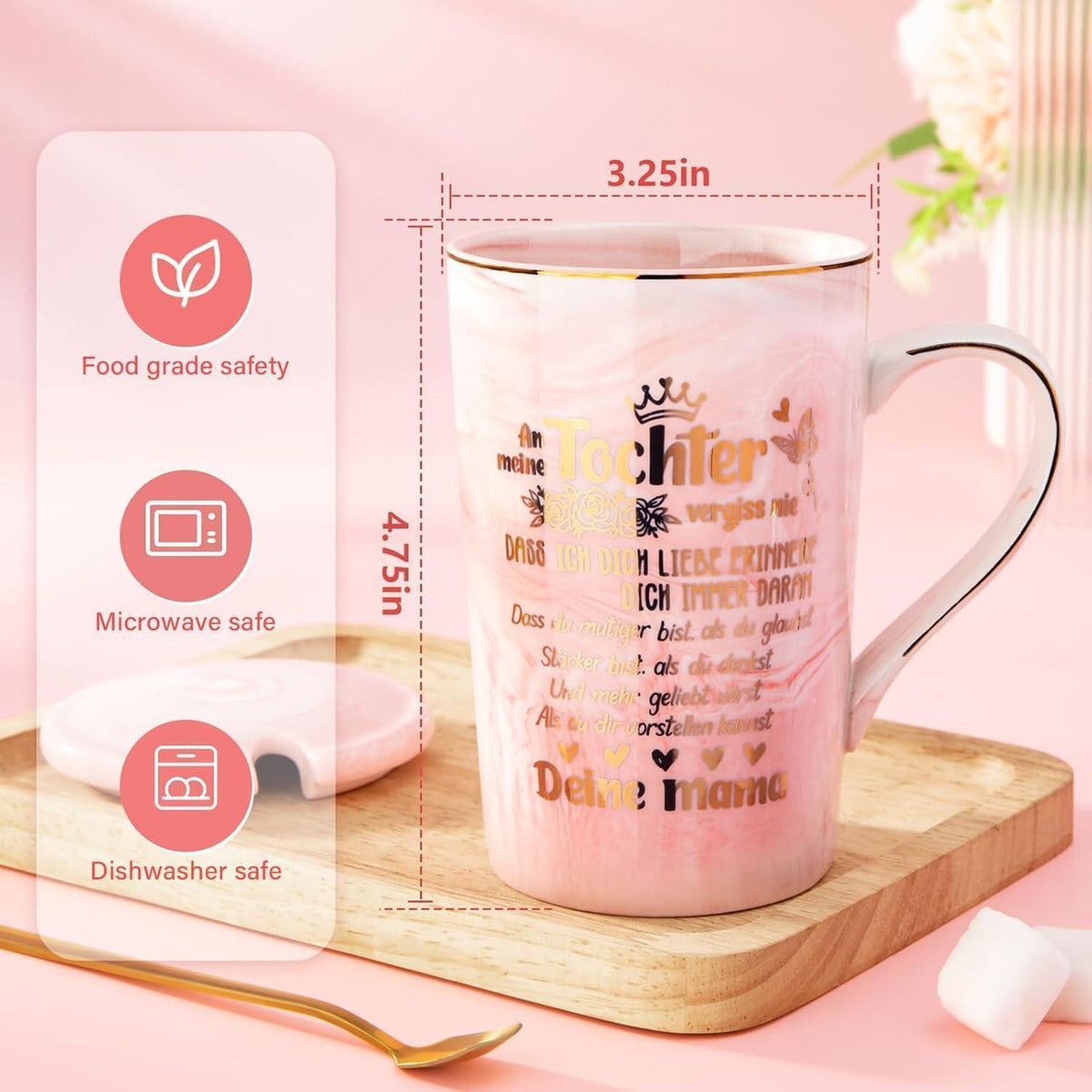 Mutter Tochter Geschenk Tasse Rosa mit Golddruck - Beste Tochter Geschenk