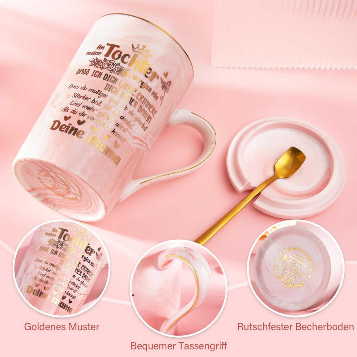 Mutter Tochter Geschenk Tasse Rosa mit Golddruck - Beste Tochter Geschenk
