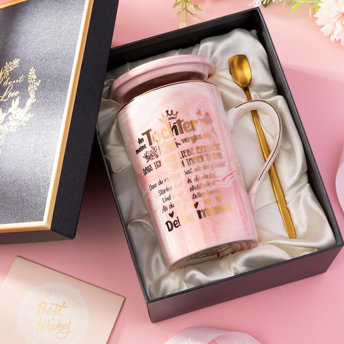 Mutter Tochter Geschenk Tasse Rosa mit Golddruck - Beste Tochter Geschenk