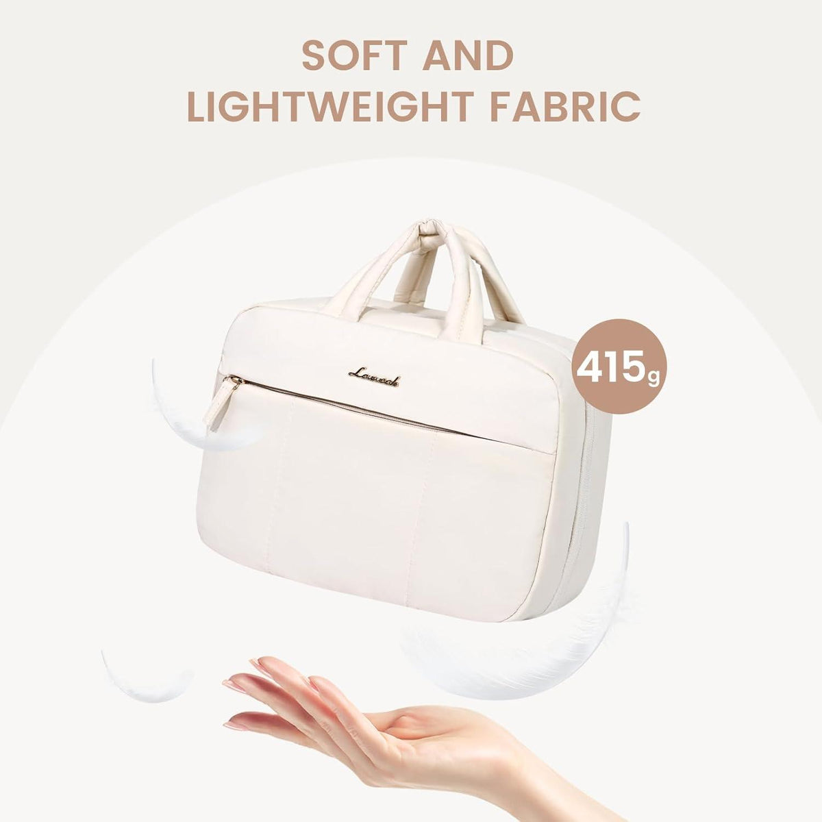 Kulturbeutel zum Aufhängen mit 4 Fächern, Kosmetiktasche Beige