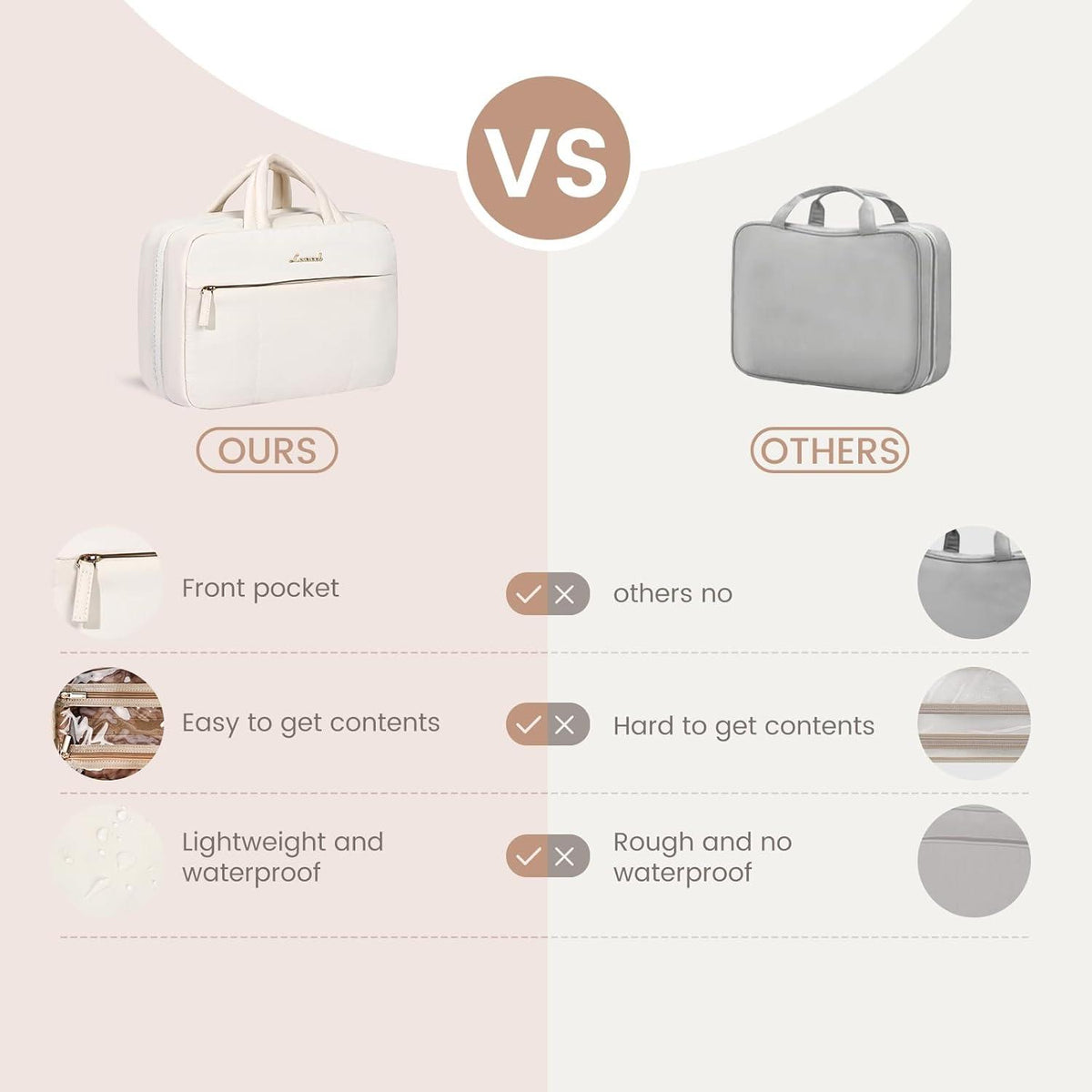 Kulturbeutel Damen zum Aufhängen 4 Fächer Beige Makeup Bag