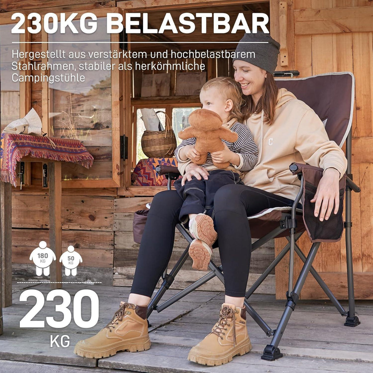 XL Campingstuhl faltbar 230kg belastbar mit Getränkehalter Rot