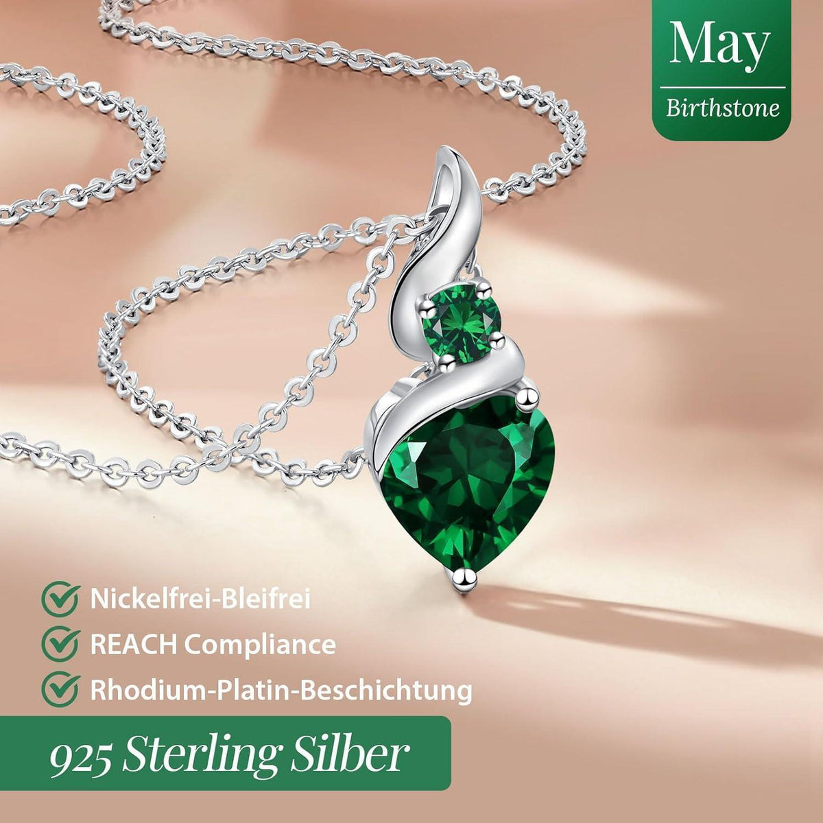 Damen Sterling Silber Infinity Herz Geburtsstein Halskette