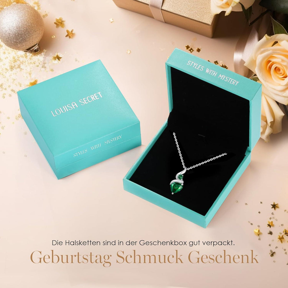 Damen Sterling Silber Infinity Herz Geburtsstein Halskette