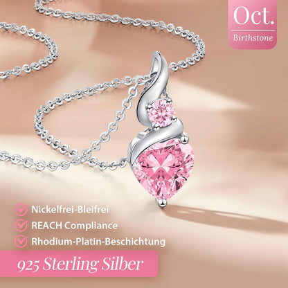 Infinity Herz Halskette Damen 925 Sterling Silber Geburtsstein