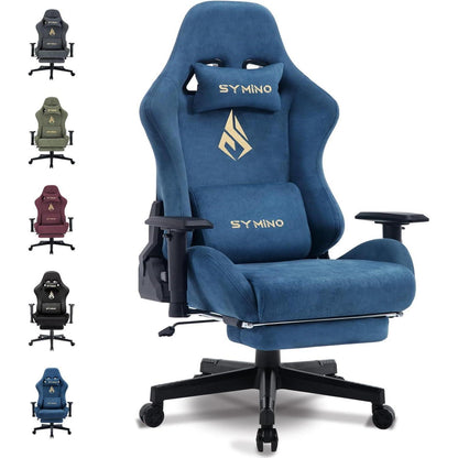 Symino Gaming Stuhl Blau Kunstfell Ergonomisch Verstellbar