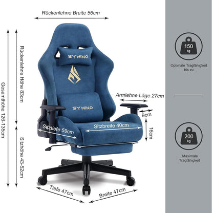 Symino Gaming Stuhl Blau Kunstfell Ergonomisch Verstellbar