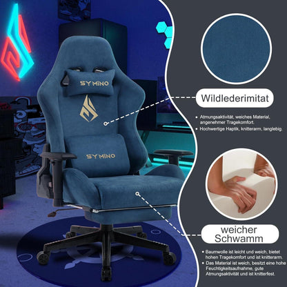 Symino Gaming Stuhl Blau Kunstfell Ergonomisch Verstellbar