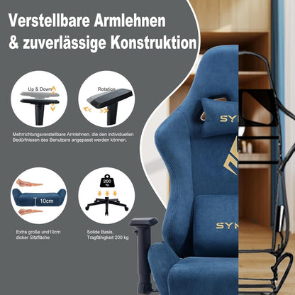 Symino Gaming Stuhl Blau Kunstfell Ergonomisch Verstellbar