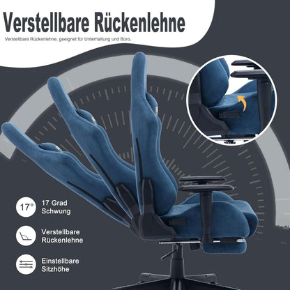 Symino Gaming Stuhl Blau Kunstfell Ergonomisch Verstellbar