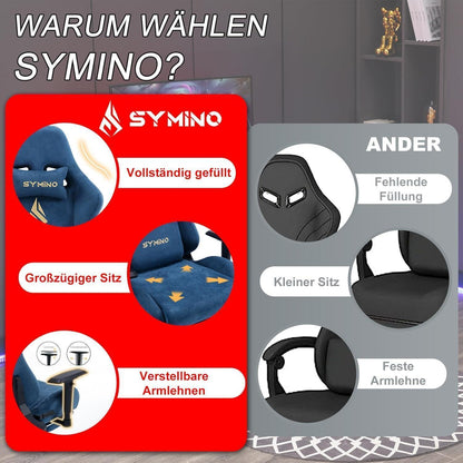 Symino Gaming Stuhl Blau Kunstfell Ergonomisch Verstellbar