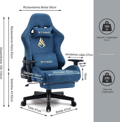 Gaming Stuhl Blau Kunstfell Ergonomisch Verstellbar Atmungsaktiv