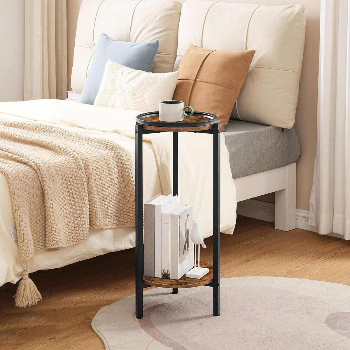 HOOBRO Beistelltisch Kleiner 2-stufiger Couchtisch Vintagebraun Schwarz