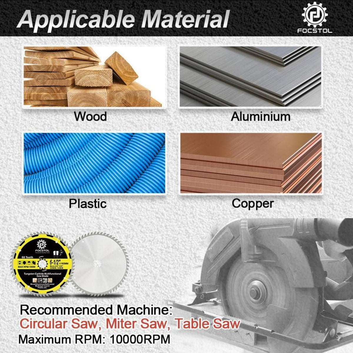 Kreissägeblatt Holz 165mm 60 Zähne für Metall & Kunststoff (5er-Set)