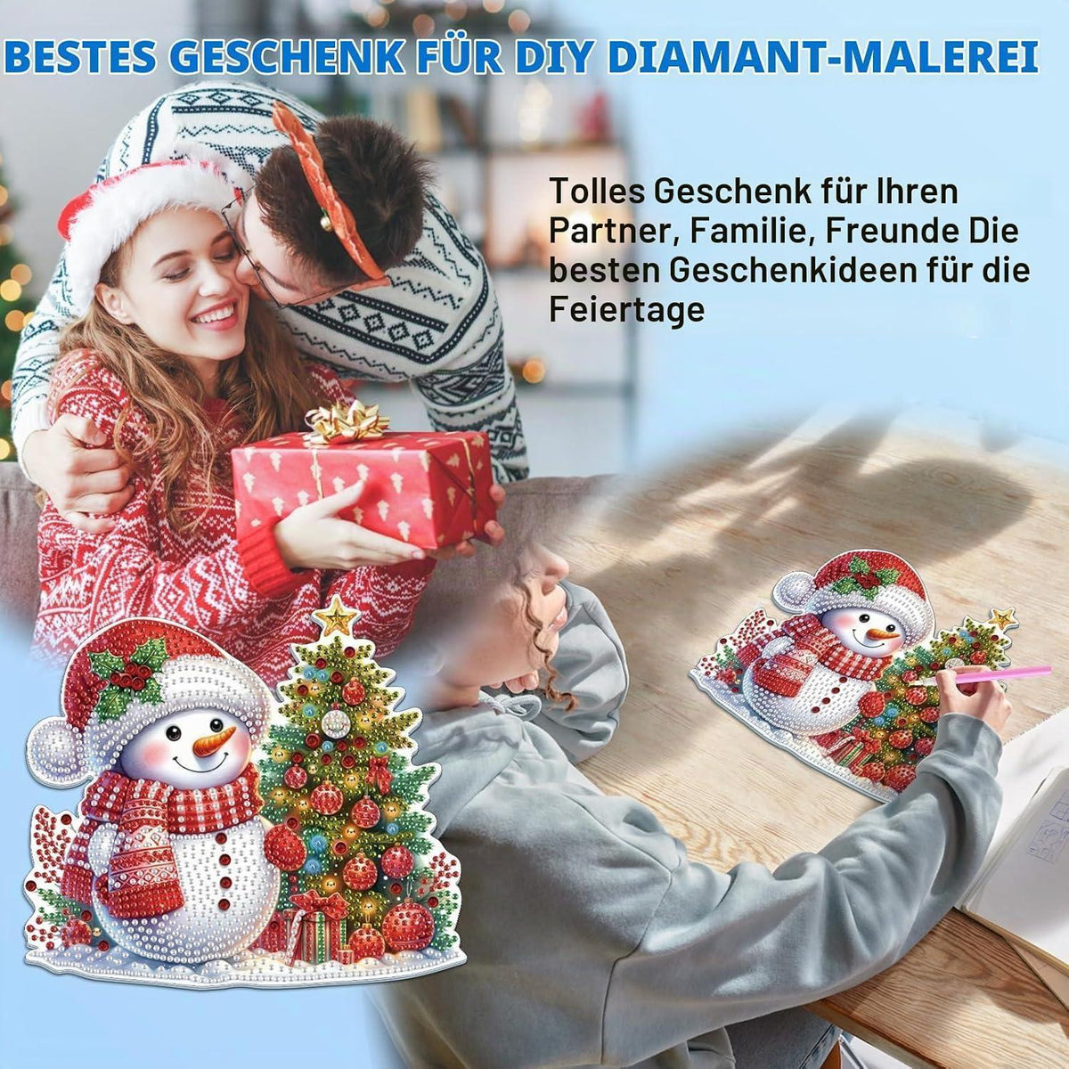 5D Diamantmalerei Weihnachtsschmuck Schneemann Bausatz