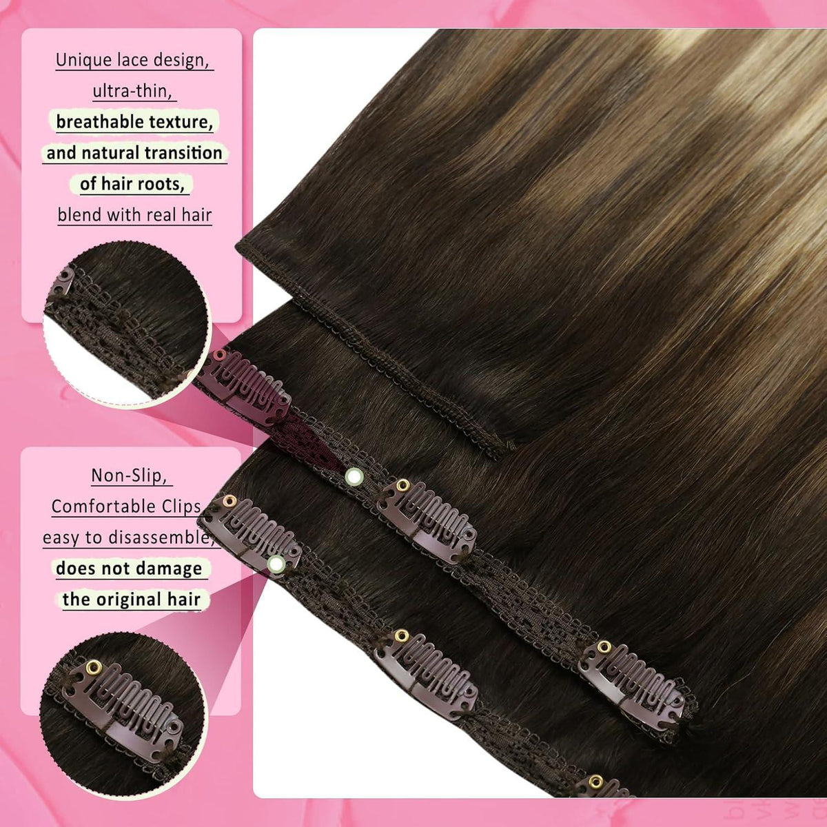 Clip-in Echthaar Extensions Balayage Braun Blond 40cm