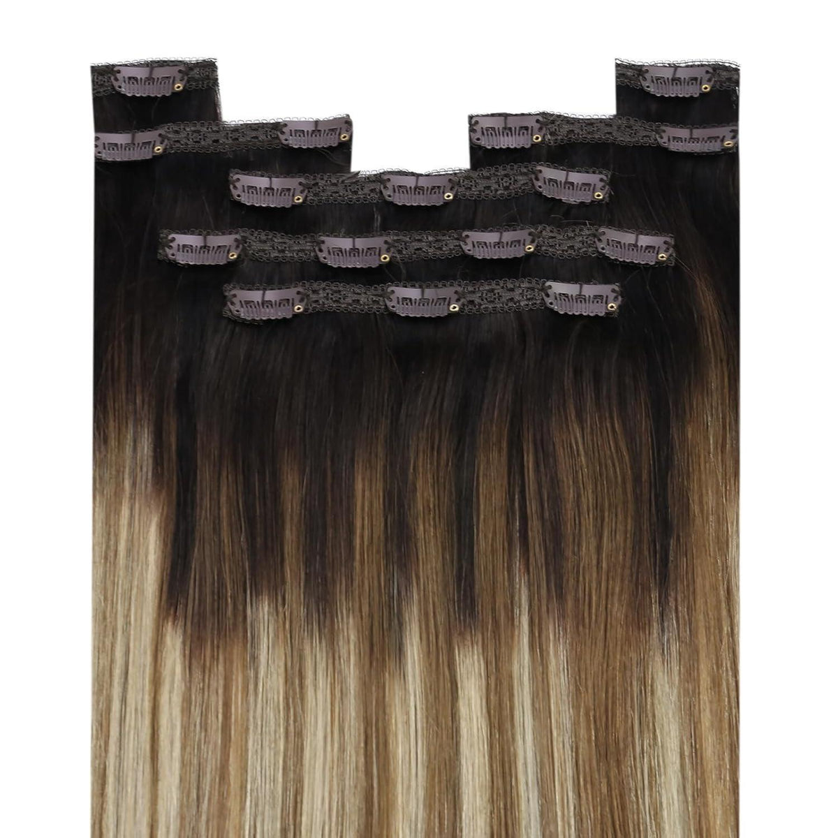 Clip-in Echthaar Extensions Balayage Braun Blond 40cm