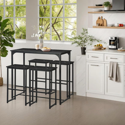 Bartisch Set mit 4 Barhockern – Industriestil Schwarz