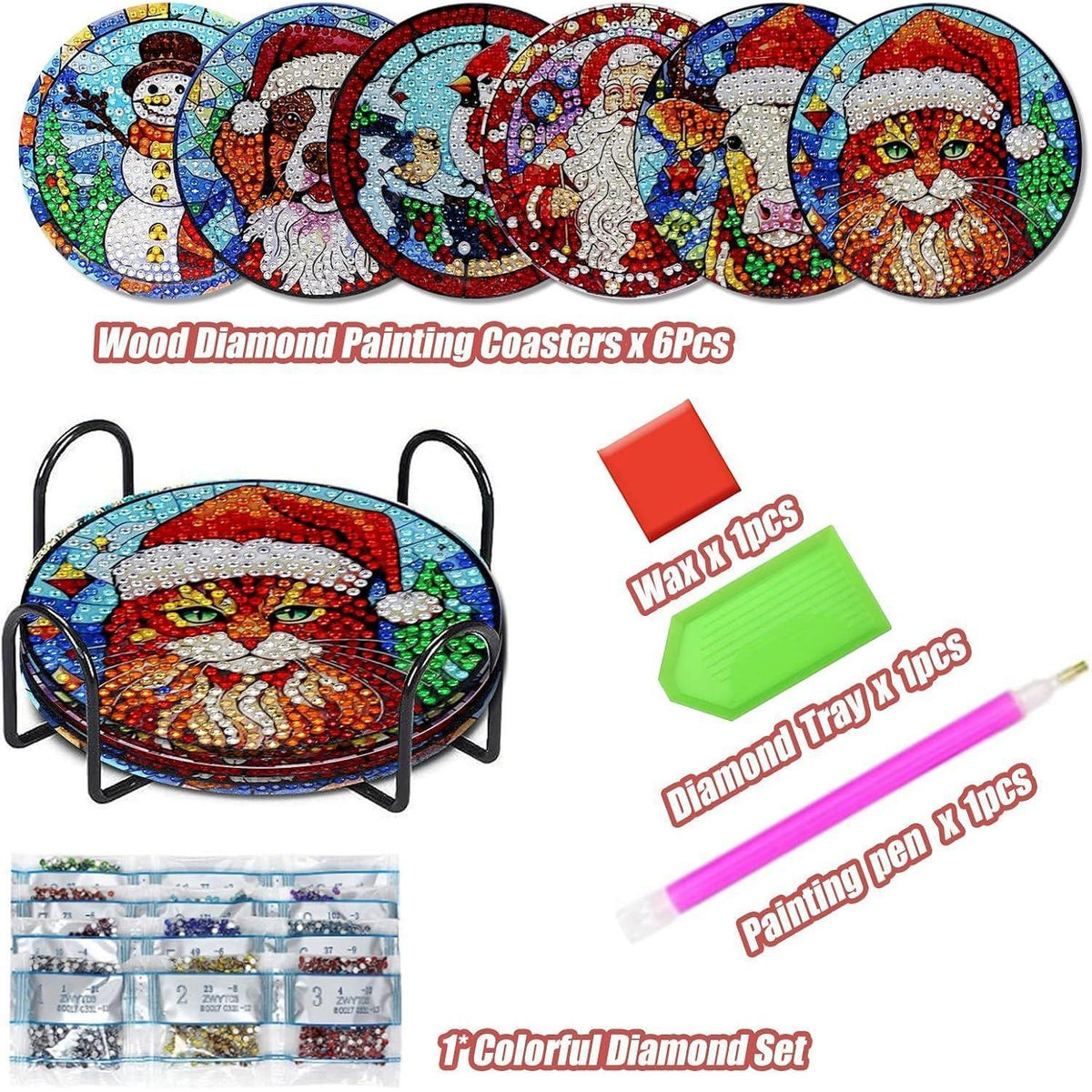 Diamond Painting Untersetzer Set 6er DIY Weihnachten
