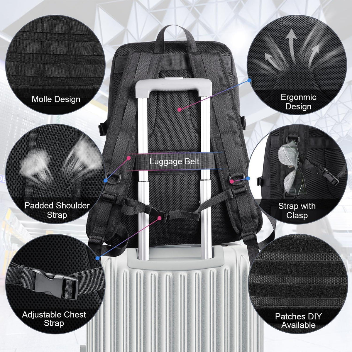 Lunch-Rucksack Schwarz XL – 17.3 Zoll Laptop & Lunchbox