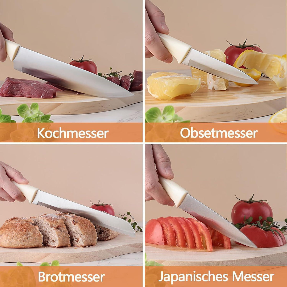 7-teiliges Edelstahl Messerset mit Messerblock – Scharf & Vielseitig