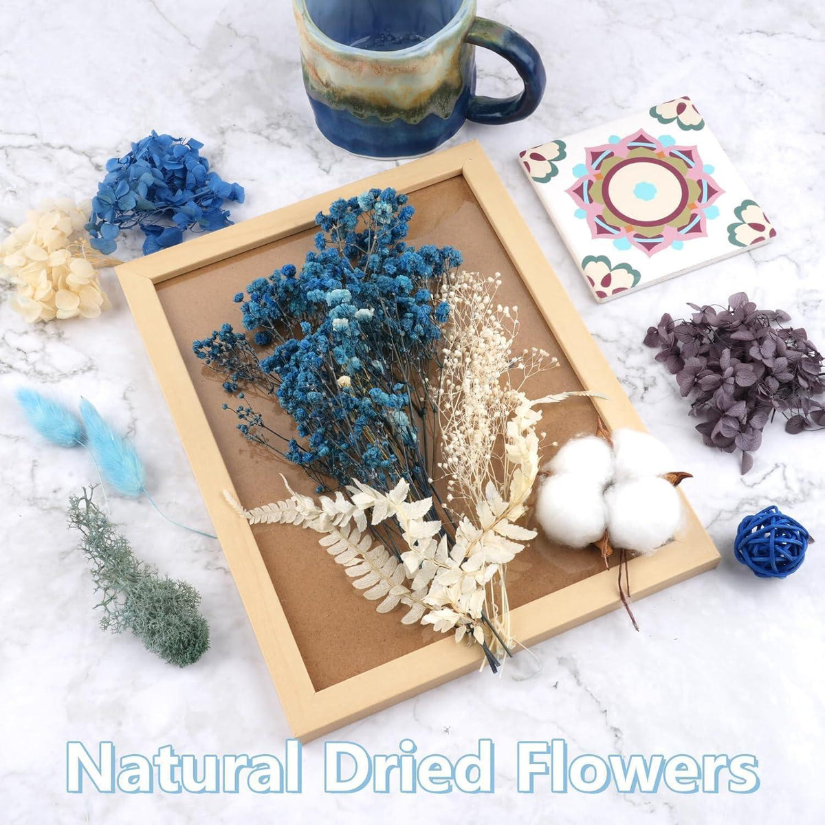 Natürliche Trockenblumen Mix Blau für DIY & Deko