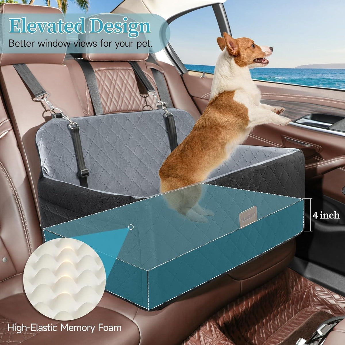 Hundeautositz für mittelgroße Hunde – Abnehmbar & Waschbar