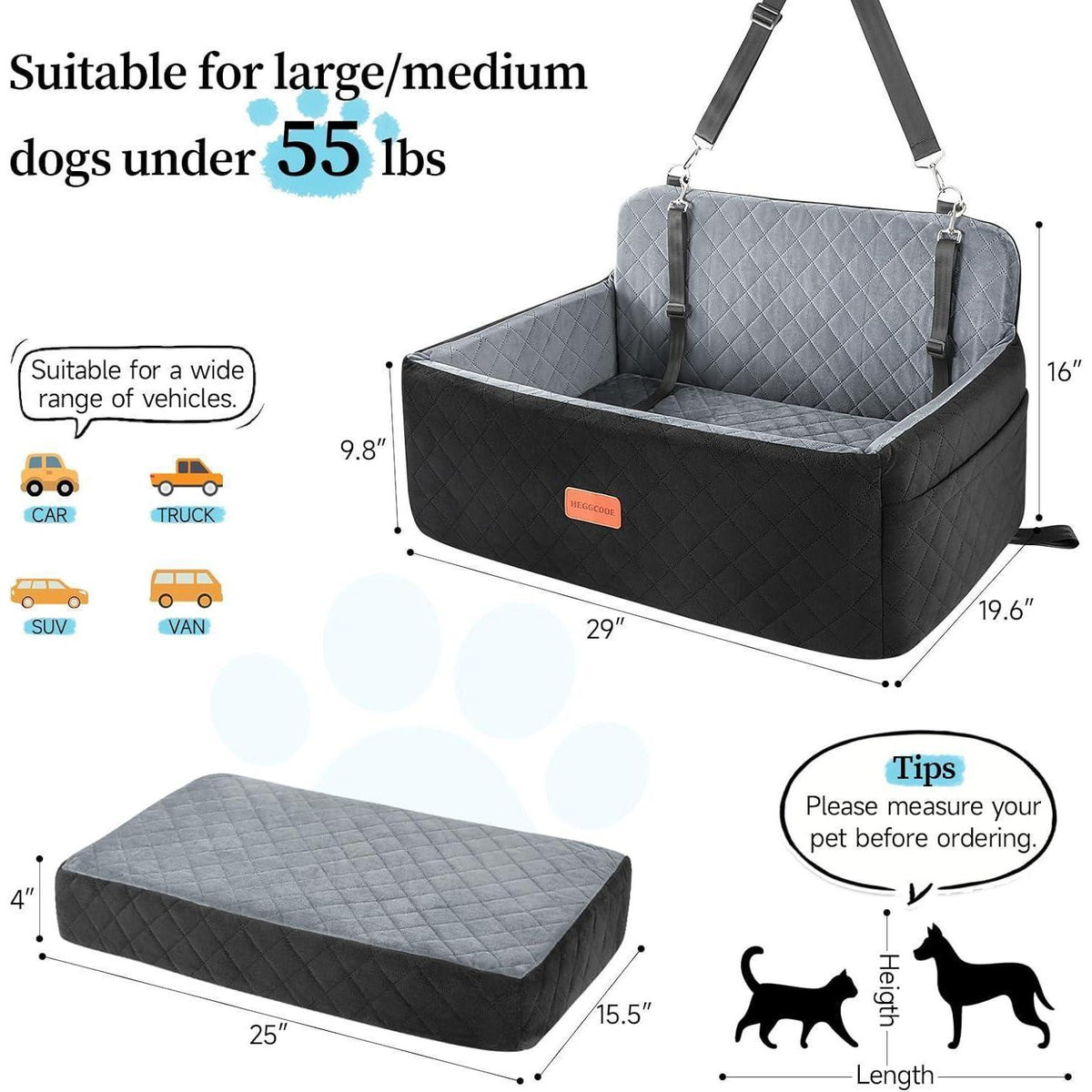Hundeautositz für mittelgroße Hunde – Abnehmbar & Waschbar