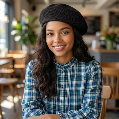 Damen Baskenmütze Sommer Atmungsaktiv – Leichte Beanie-Mütze Schwarz