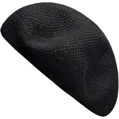 Damen Baskenmütze Sommer Atmungsaktiv – Leichte Beanie-Mütze Schwarz