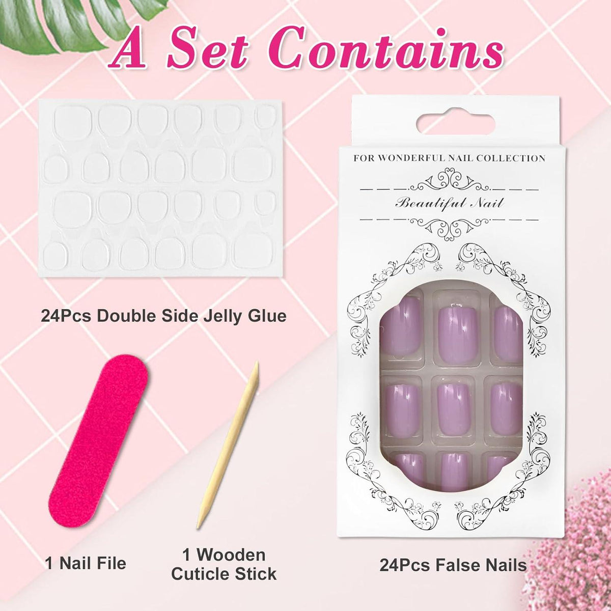24er Set Lila French Press on Nails Künstliche Nägel für Frauen