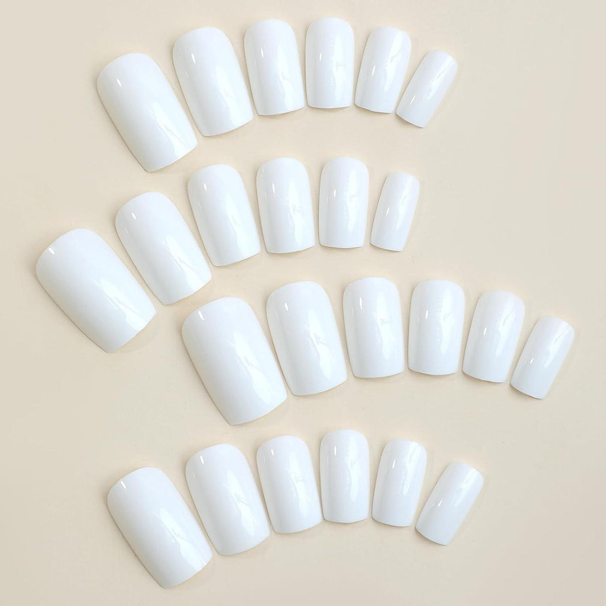24 Stück French Press on Nails Kurz Eckig Weiß Glossy Acryl