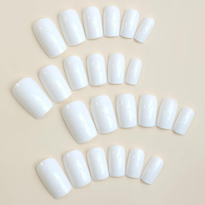 24 Stück French Press on Nails Kurz Eckig Weiß Glossy Acryl