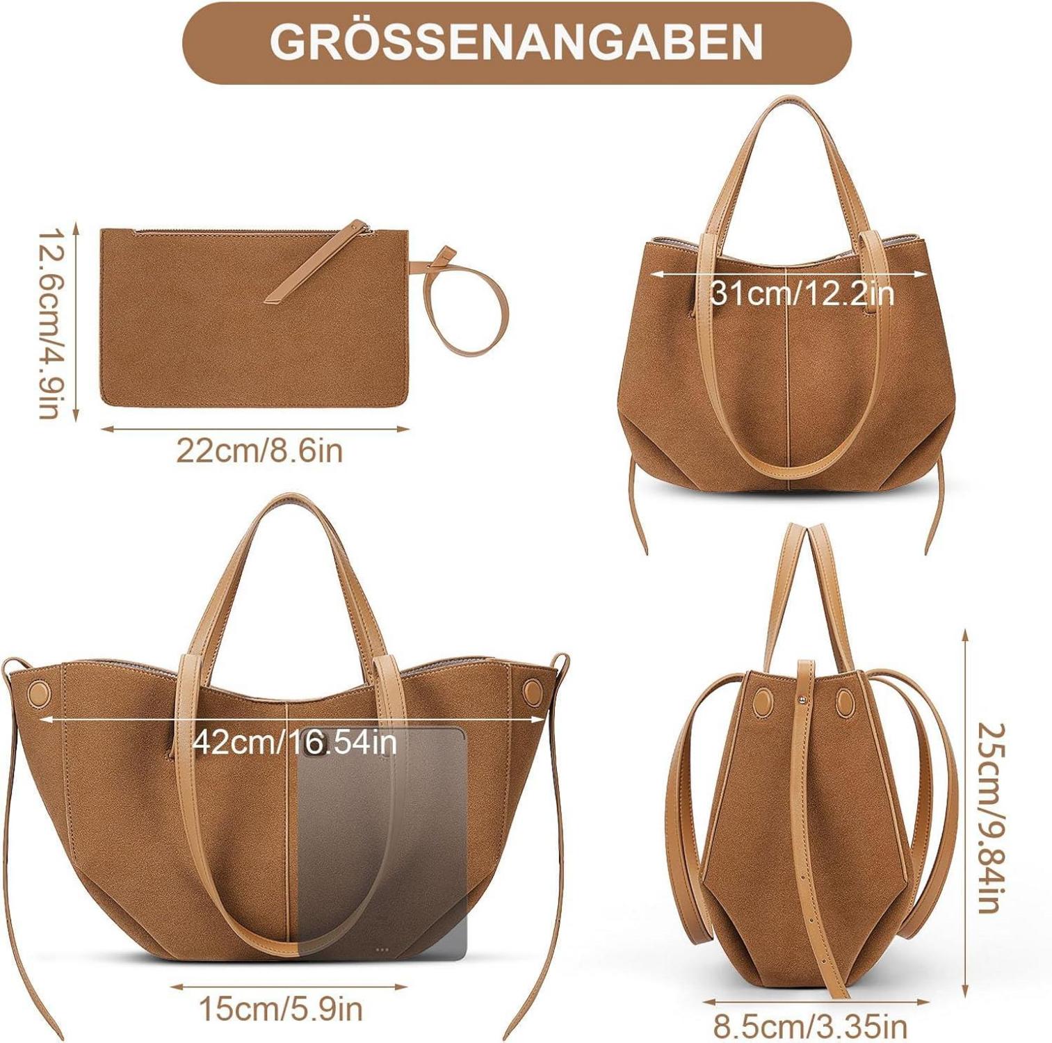 TIAASTAP Tote Bag Kunstleder Damen Groß Braun Umhängetasche Elegante